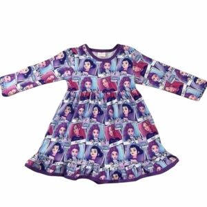 New K-Pop Demon Hunters Girls Huntrix Print Boutique Dress Milk Silk Ruffle Trim